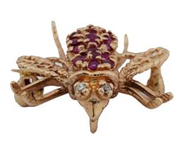 VINTAGE 14K GOLD BEE JEWELRY BROOCH WITH RUBIES