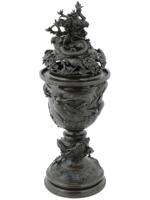 VINTAGE JAPANESE CAST BRONZE CENTERPIECE LIDDED VASE