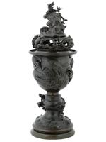 VINTAGE JAPANESE CAST BRONZE CENTERPIECE LIDDED VASE