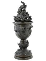 VINTAGE JAPANESE CAST BRONZE CENTERPIECE LIDDED VASE