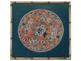 ANTIQUE CHINESE SILK FLOWER DESIGN EMBROIDERY