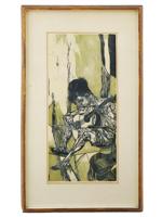 VINTAGE WOODCUT YOUNG GUITARIST BY MERVIN JULES