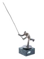 PATINATED BRONZE SCULPTURE OF FISHERMAN ON MARBLE BASE