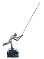 PATINATED BRONZE SCULPTURE OF FISHERMAN ON MARBLE BASE