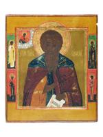 ANTIQUE RUSSIAN ICON ST PAISIY W SELECTED SAINTS