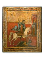 ANTIQUE ORTHODOX ICON OF SAINT GEORGE WITH DRAGON