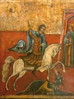 ANTIQUE ORTHODOX ICON OF SAINT GEORGE WITH DRAGON