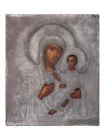 ANTIQUE RUSSIAN SILVER ICON MOTHER OF GOD OF TIKHVIN