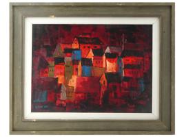 INDIAN CITYSCAPE PAINTING BY HARI AMBADAS GADE FRAMED