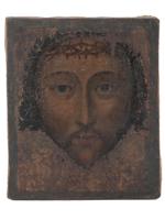 ANTIQUE ICON PAINTING CHRIST WITH CROWN OF THORNS