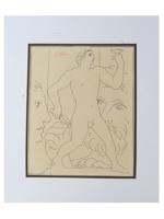 ATTRIBUTED TO PABLO PICASSO MALE NUDE INK PAINTING