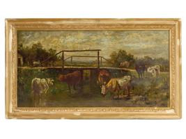 19TH C AMERICAN LANDSCAPE OIL PAINTING BY OGDEN WOOD