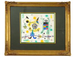 MIXED MEDIA PAINTING ATTRIBUTED TO JOAN MIRO