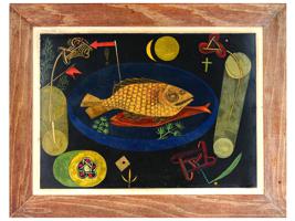 AROUND FISH STILL LIFE OIL PAINTING AFTER PAUL KLEE