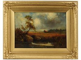 ANTIQUE AUTUMN LANDSCAPE OIL PAINTING SIGNED