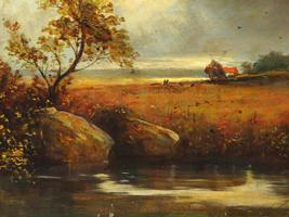 ANTIQUE AUTUMN LANDSCAPE OIL PAINTING SIGNED