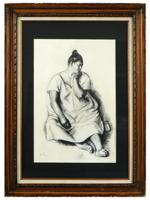 MEXICAN WOMAN CHARCOAL PAINTING BY FRANCISCO ZUNIGA
