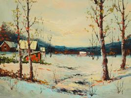 POST IMPRESSIONIST OIL PAINTING WINTER LANDSCAPE