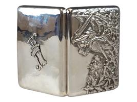 LARGE ANTIQUE RUSSIAN SILVER CIGARETTE CASE BOGATYR