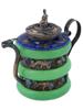 CHINESE TIBETAN SILVER CARVED JADE ENAMEL TEA POT PIC-0