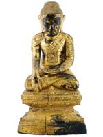 ANTIQUE BURMA GILTWOOD BUDDHA SHRINE FIGURE