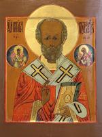 LARGE ANTIQUE 19TH C RUSSIAN ICON OF SAINT NICHOLAS