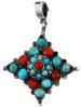 NAVAJO STERLING SILVER TURQUOISE RED CORAL PENDANT PIC-0