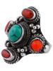 NAVAJO STERLING SILVER TURQUOISE RED CORAL RING PIC-1