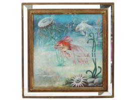 MID CENTURY FISH UNDERWATER OIL PAINTING SIGNED