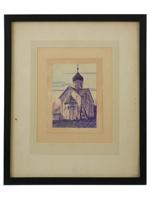 RUSSIAN CHURCH INK PAINTING BY KONSTANTIN YUON