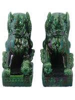 LARGE CHINESE GREEN GLAZED CERAMIC FOO DOGS FIGURES