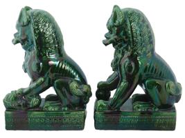 LARGE CHINESE GREEN GLAZED CERAMIC FOO DOGS FIGURES