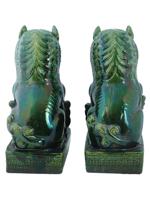 LARGE CHINESE GREEN GLAZED CERAMIC FOO DOGS FIGURES