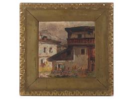 ANTIQUE AUSTRIAN HOUSE OIL PAINTING BY ANTON SCHRODL