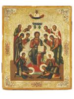 ANTIQUE RUSSIAN ICON CHRIST IN MAJESTY WITH SAINTS