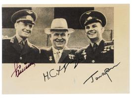 SOVIET PHOTO SIGNED BY GAGARIN TITOV KHRUSHCHEV