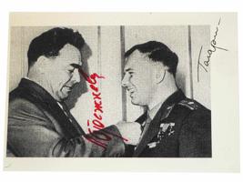 SOVIET PHOTO SIGNED BY ASTRONAUT GAGARIN BREZHNEV