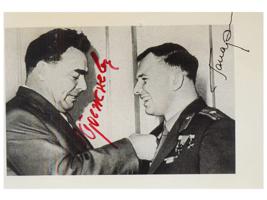 SOVIET PHOTO AUTOGRAPHED BY GAGARIN AND BREZHNEV