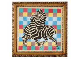 VICTOR VASARELY OP ART FRENCH MIXED MEDIA PAINTING