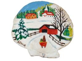 CANADIAN FOLK OIL PAINTING ON SHELL BY MAUD LEWIS