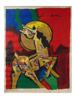 MAQBOOL FIDA HUSAIN INDIAN HORSE OIL PAINTING W COA PIC-0