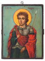 ANTIQUE 19TH C ORTHODOX ICON PAINTING OF ST GEORGE