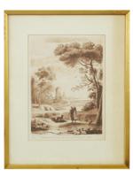 RICHARD EARLOM AFTER CLAUDE LORRAIN 1774 LANDSCAPE PRINT