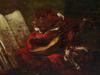 ANTIQUE 19TH C OIL PAINTING OF A MONKEY WITH LUTE PIC-1