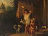 ANTIQUE 19TH C OIL PAINTING OF CHILDREN WITH PETS PIC-1