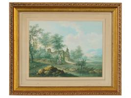 ANTIQUE RUIN LANDSCAPE WATERCOLOR PAINTING SIGNED