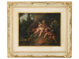 FRENCH CUPIDS OIL PAINTING AFTER FRANCOIS BOUCHER