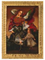 ANTIQUE ARCHANGEL RAPHAEL CUZCO SCHOOL OIL PAINTING