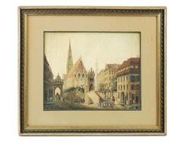 ANTIQUE 19TH C DUTCH CITYSCAPE WATERCOLOR PAINTING