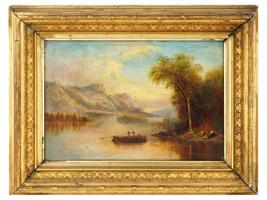 ANTIQUE AMERICAN RIVER LANDSCAPE OIL PAINTING